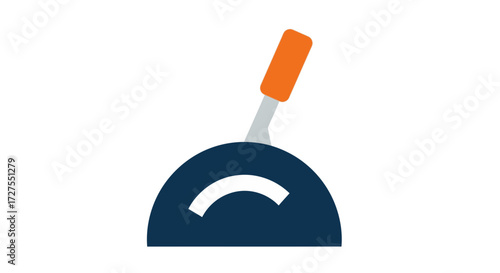 A closeup view of a cars automatic transmission gear shift lever, isolated on a white background
