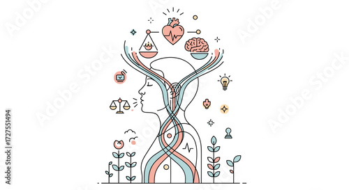 Abstract illustration of mind body connection and balance art