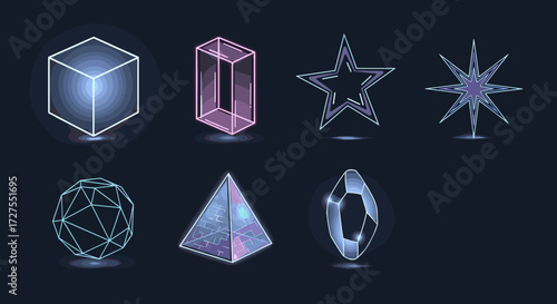 Collection of geometric shapes cube star pyramid and jewel art