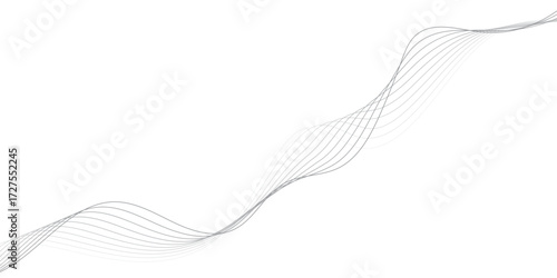 Wave pattern of fine lines gracefully flows across a bright white background. Design for banner, wallpaper, background and many more. Abstract frequency sound wave lines and twisted curve lines