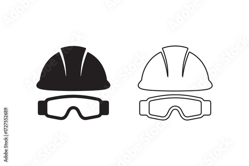 Safety helmet and goggles isolated on white background