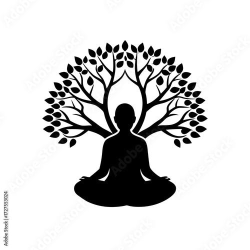 silhouette of a tree in a circle