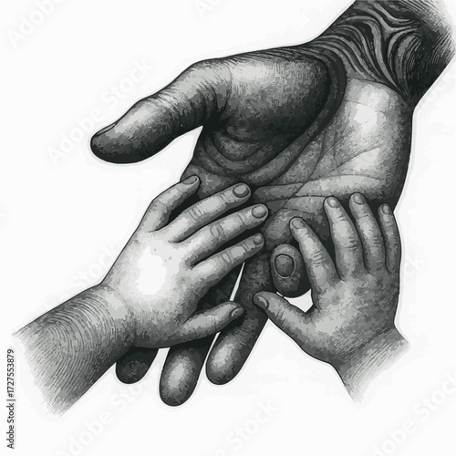Hands of different generations connect in a show of love and unity during a warm afternoon Generative AI