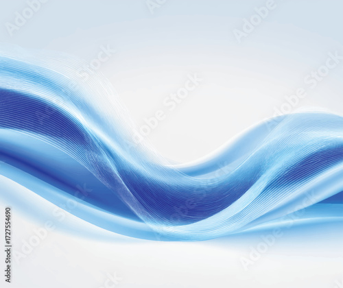 Abstract Blue Wave Flowing Across a Light Background with Subtle Lines and Smooth Gradient Texture Design