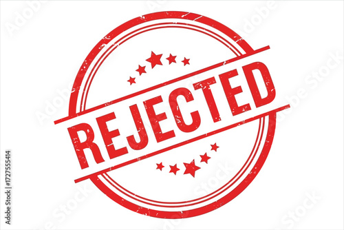 Vector art of red rejected stamp conveys denial, refusal, or disapproval, symbolizing quality control failure, application rejection, or negative feedback in business and legal contexts