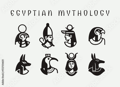 Egyptian Gods Logo and Illustration Bundle, Ra Osiris Isis Horus Anubis Thoth Hathor Seth Logo Set, Ancient Egypt Mythology Vector Collection, Pharaoh Era Deity Logos, Egyptian Mythological 