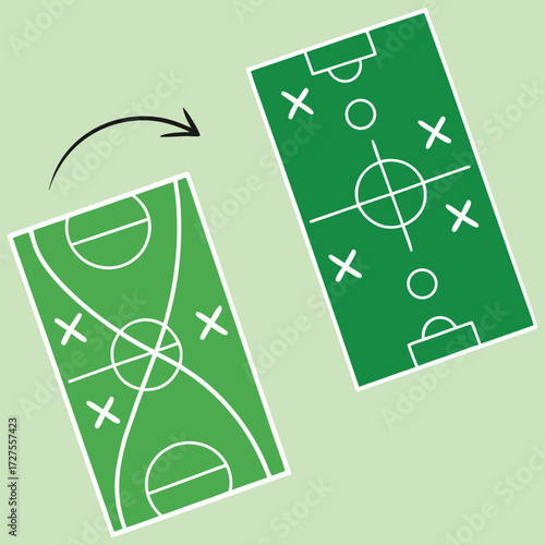 Creative football tactics field illustration with strategy arrows, soccer formation design, and coaching plan concept, ideal for sports training and game analysis visuals.
