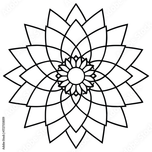 Intricate Geometric Floral Mandala Design outline symmetrical