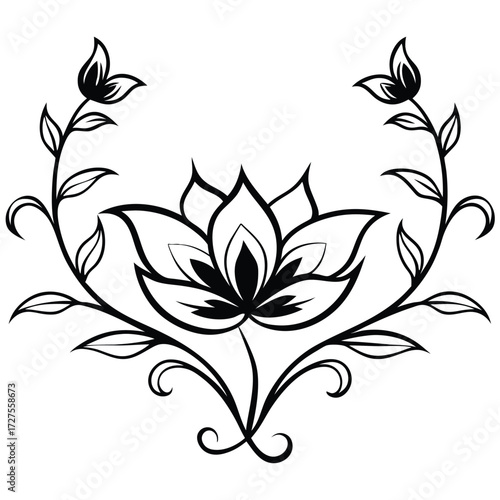 Ornate Floral Design with Lotus Flower Keywords: floral, design, ornate, scroll, flourish, lotus