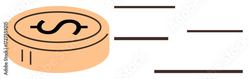 Coin with dollar sign moving fast, symbolizing speedy transactions or financial growth. Ideal for finance, savings, payments, investments, wealth, economy banking. Simple flat metaphor