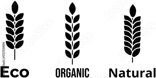 Eco, organic and natural wheat icons set – agriculture and healthy food symbols