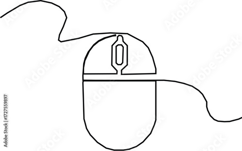 Computer mouse one line drawing of minimalist vector icon.