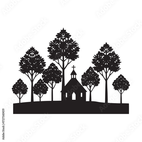 Tree Line With Chapel Silhouette