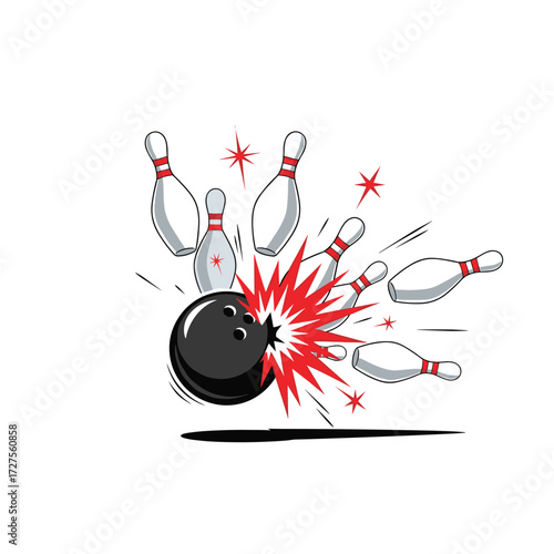 A bowling ball hitting pins and exploding. 