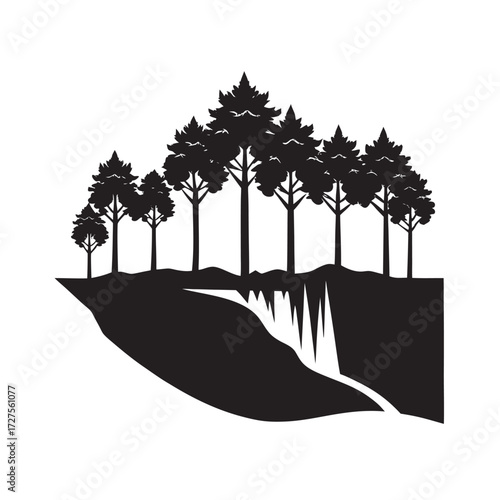 Tree Line With Waterfall Silhouette