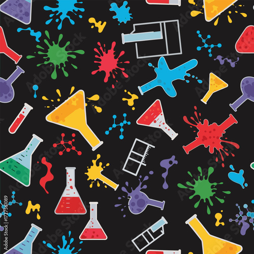 Colorful science experiments and chemical reactions art.