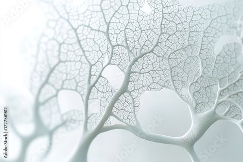 Intricate, white fractal resembling a leaf's vein network, showing organic complexity and delicate structure.