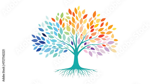 Colorful Tree of Life with Vibrant Leaves Symbolizing Growth Diversity and Connection on White Background