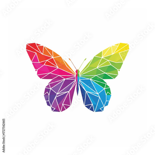 Geometric Butterfly Design with Low Poly Shapes and Rainbow Color Scheme
