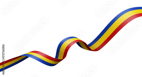 A wavy ribbon displaying the colors of the romanian flag isolated on transparent background