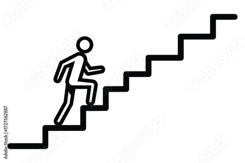 Illustration of a black stick figure climbing stairs, representing progress, success, and upward movement in career or life