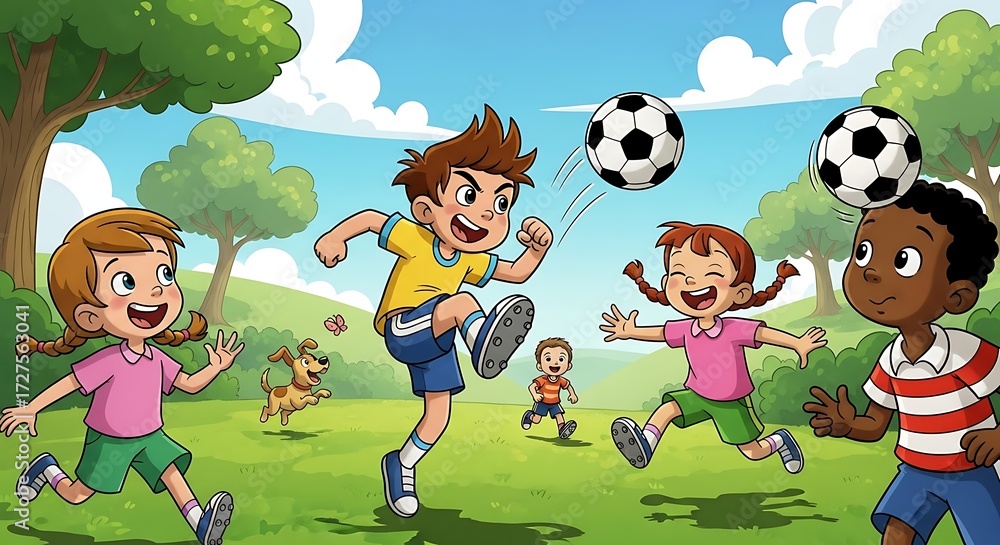 Naklejka premium Kids Playing Soccer. (25)