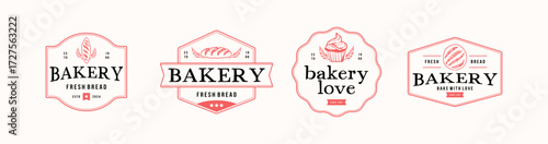 Vector of Bakery Logo and Label Badge for Bread, Coffee, Baking, Bake, loaf of bread icon elements