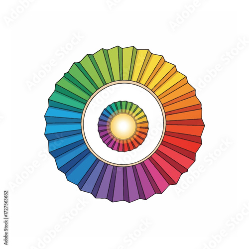 Geometric Pleated Radial Color Spectrum Concentric Circles Design