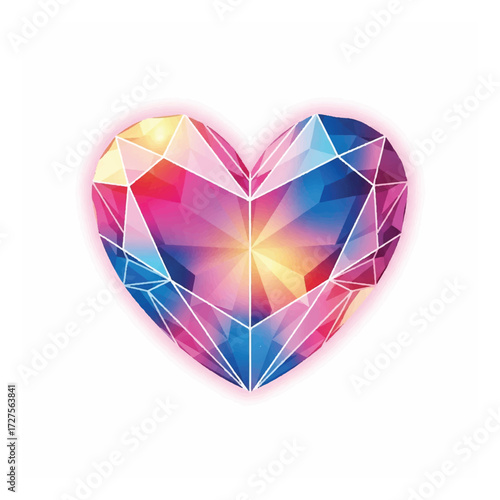 Colorful Geometric Heart Symbol with Faceted Jewel Design