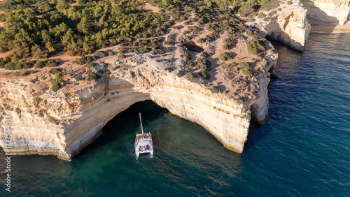 Aerial view of Benagil Caves, Sea Caves in Carvoeiro, Algarve, Portugal
