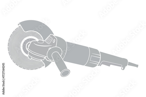 Vector art of angle grinder tool for cutting and grinding metal, stone, or other materials, this is a versatile power tool used in construction, metalworking, and diy projects