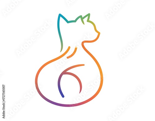 Colorful outline of a cat, stylized as a number