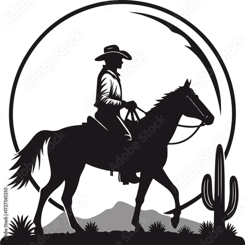 cowboy riding horse vector illustration amazing