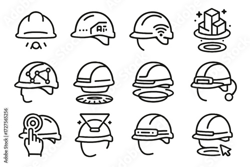 Icons icon connected helmet work construction vector protective climbing smart interactive