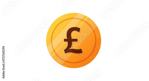 A single golden coin with the pound sterling symbol prominently displayed, isolated on a clean white background, representing financial concepts and british currency
