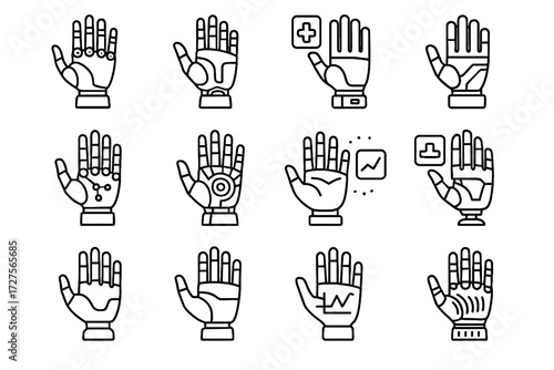 Predictive prosthetic hands rehabilitation vector hand palm icon floating robotic smart medical