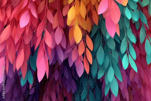 Wallpaper Mural Vivid Colorful Leaf Canopy Draping Downward in a Cascade of Pink Orange Teal and Purple Tones Abstract Background Torontodigital.ca