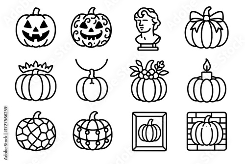Pumpkin vase mosaic mural art crown sculpture jewelry candle vector icon