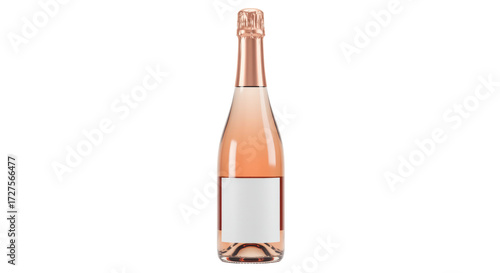 Elegant rose wine bottle isolated, blank label for branding, sparkling drink for celebrations and special occasions