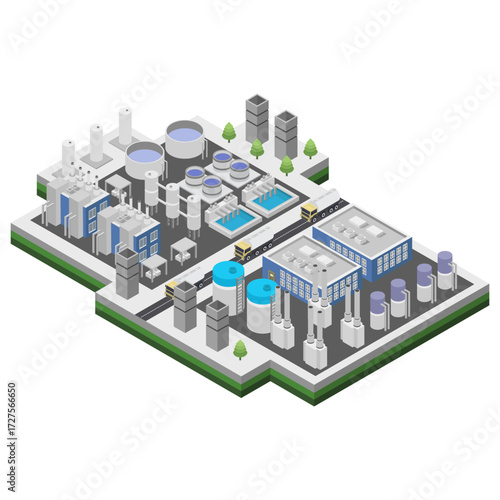 Isometric water purification plant