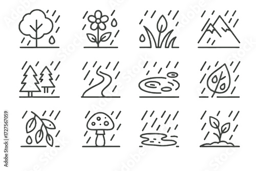 Rain flower day wet ripples icons water vector rainy drops icon raindrops