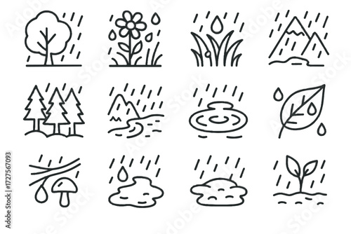 Day leaf rainy flower plant ripples tree forest raindrops vector icon rain