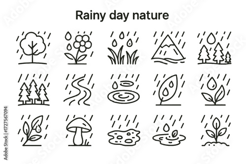 Tree forest rainy vector icon day flower mountain drops branch rain raindrops