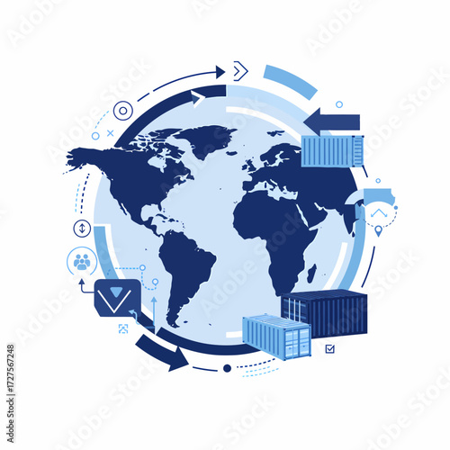 Minimalist Flat 2D Vector Icon of International Trade and Export, Illustrating Global Commerce, Shipping, and Worldwide Logistics