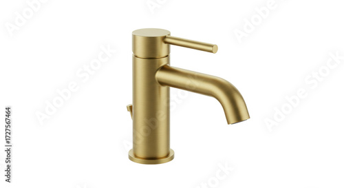 Fotografi Brushed gold bathroom faucet isolated on white, modern single handle fixture for