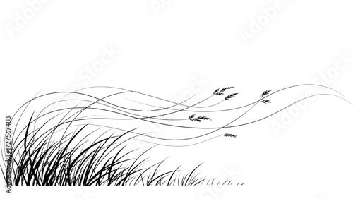 Minimalist line drawing wind blowing grass flowing natural