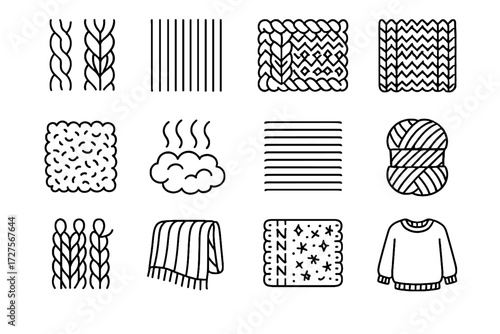 Knitted smooth texture wool decorative icon vector yarn thick ribbed icons knit