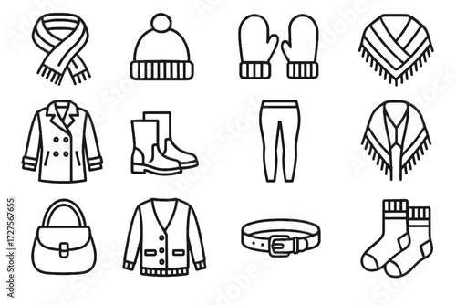 Vector icon hat leggings icons mittens sweater scarf coat socks autumn cardigan