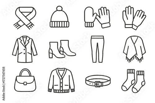 Autumn gloves wear socks hat bag mittens icon vector shawl coat icons