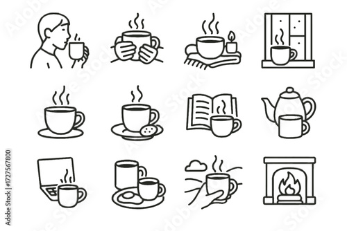 Breakfast coffee cozy icon drink steaming break vector time cup working hot